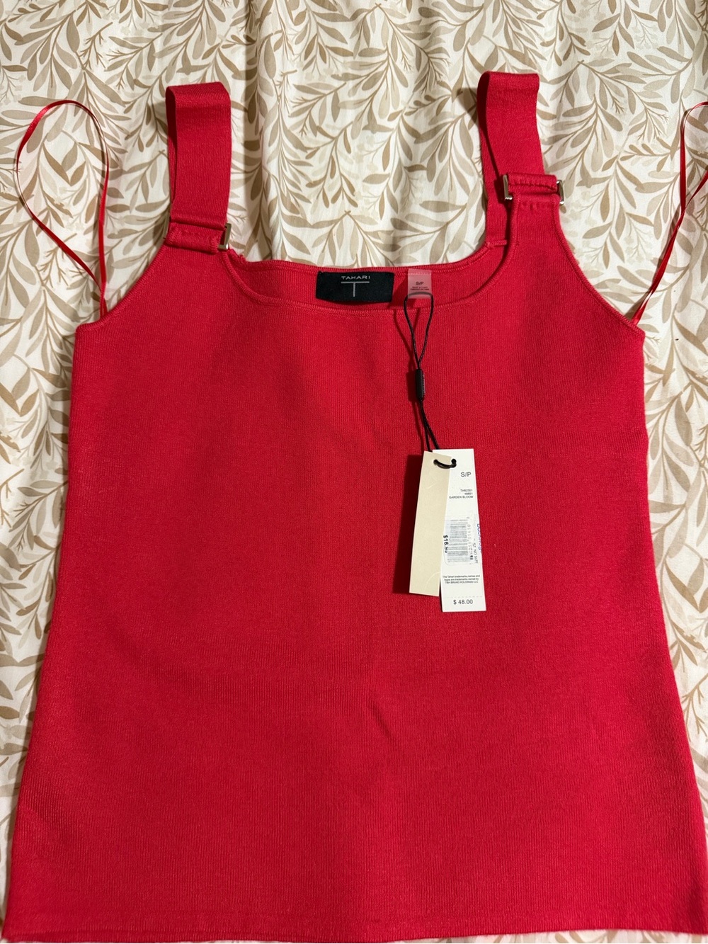 Tahari Vibrant Red Knit Tank with Buckle-Strap Detail